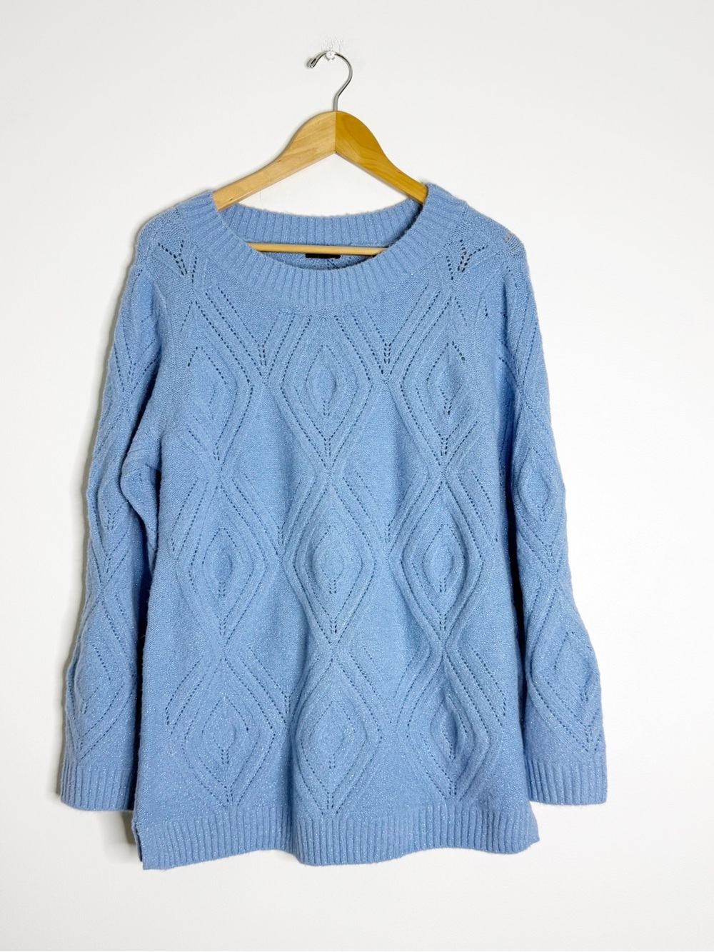 Talbots Metallic Open Cable Knit Bateau Neck Sweater Size PL Blue NWT